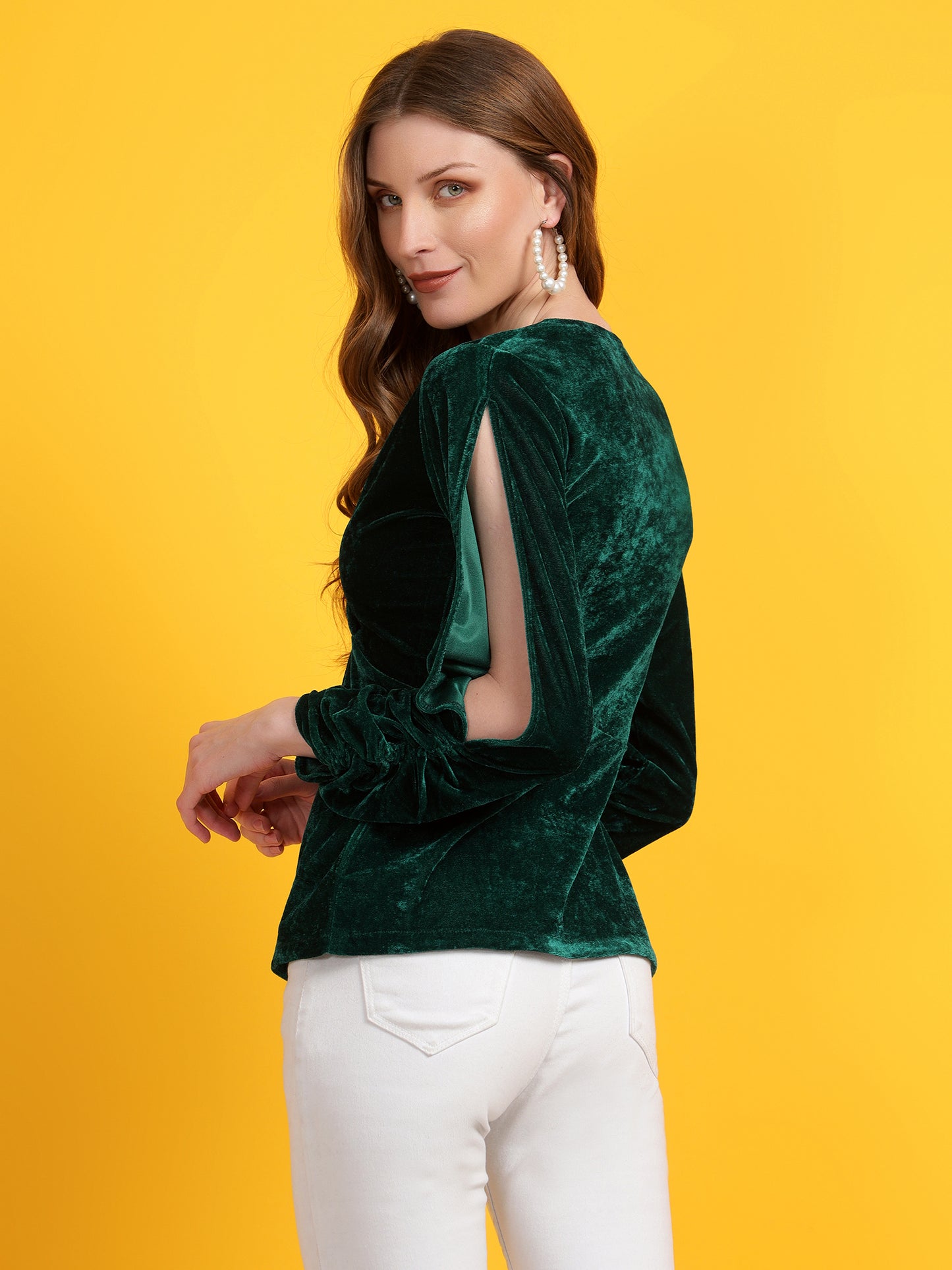 Golden Kite Black Women Solid Wrap Neck ,Sleeve Cut Gather detail Top