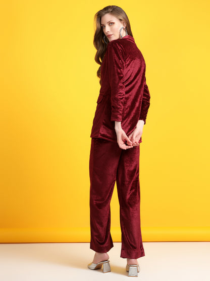 Golden Kite Black Solid Women Single-Breasted Velvet Blazer & Trouser set