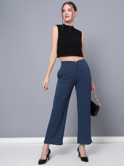 Golden Kite Solid High-Rise Trouser, has a elasticated waistband with button closure with zip fly & 2 pockets Casual Pant