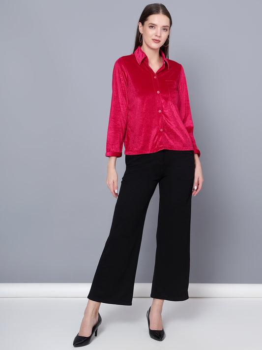 Golden Kite Fuchsia Women Solid Shirt Top ,Button Detail