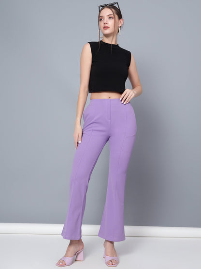 Golden Kite Women Solid High-rise regular-fit trousers, semi a-line bottom , slip on closure , and two Side pockets , Casual Pant