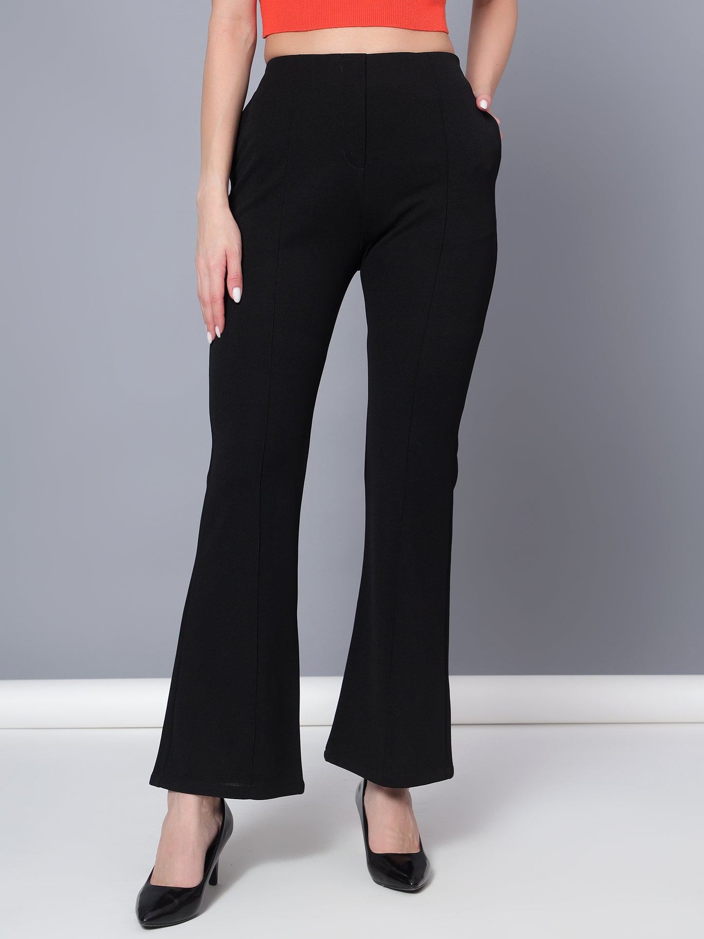 Golden Kite Women Solid High-rise regular-fit trousers, semi a-line bottom , slip on closure , and two Side pockets , Casual Pant