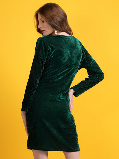 Golden Kite Fuchsia Solid Velvet Bodycon Midi Dress