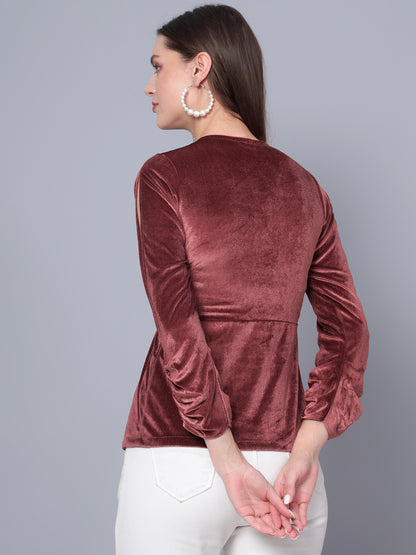 Golden Kite Black Women Solid Wrap Neck ,Sleeve Cut Gather detail Top