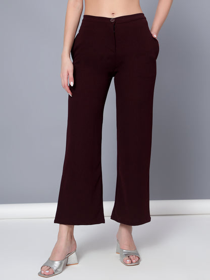 Golden Kite Solid High-Rise Trouser, has a elasticated waistband with button closure with zip fly & 2 pockets Casual Pant