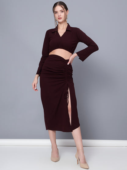 Golden Kite Trendy Black Solid Women Crop Top & Drape Skirt Set