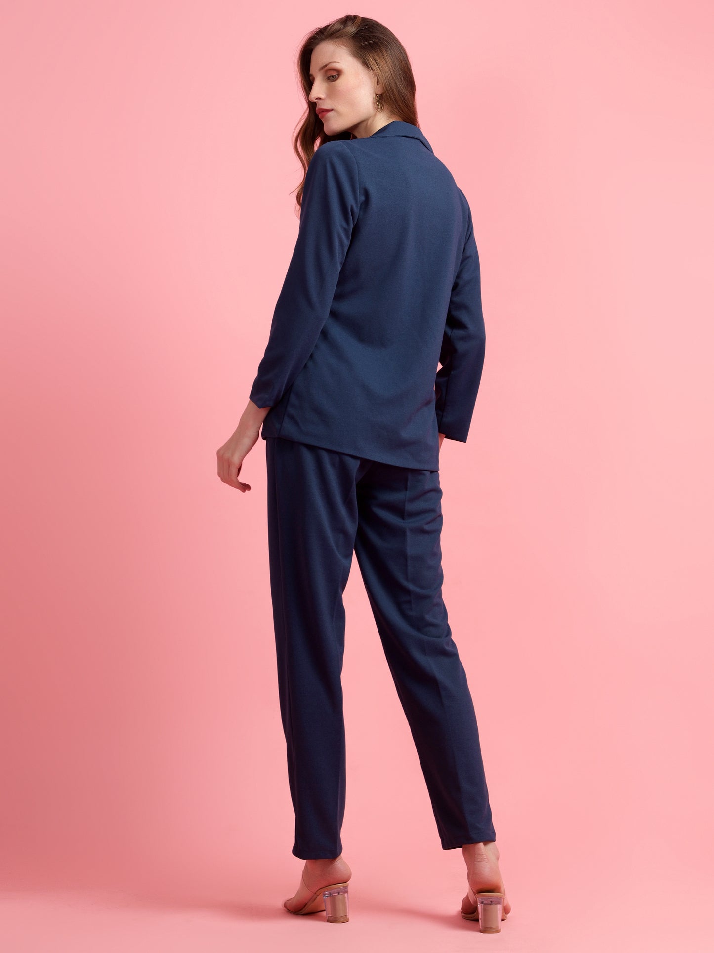 Golden Kite Women Purple Solid Single-Breasted Formal Classic Blazer & Trouser Set