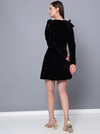 Golden Kite Black Solid A-line Midi Dress ,Cowl sleeve Detail