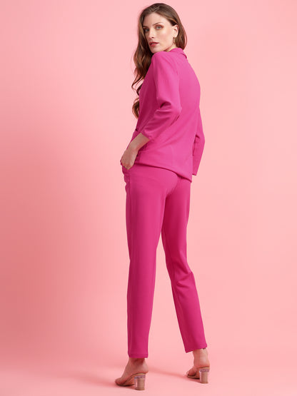 Golden Kite Women Purple Solid Single-Breasted Formal Classic Blazer & Trouser Set