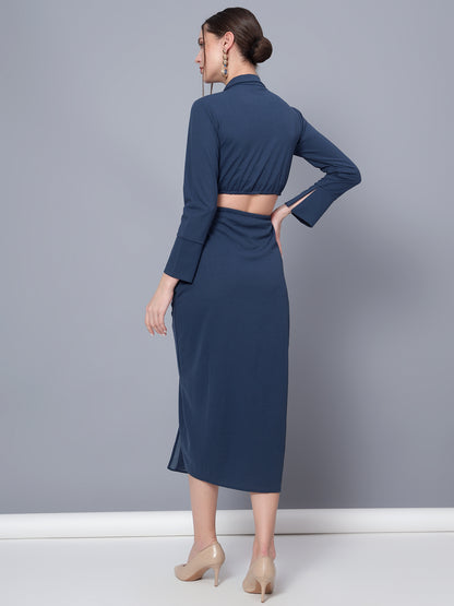 Golden Kite Trendy Black Solid Women Crop Top & Drape Skirt Set