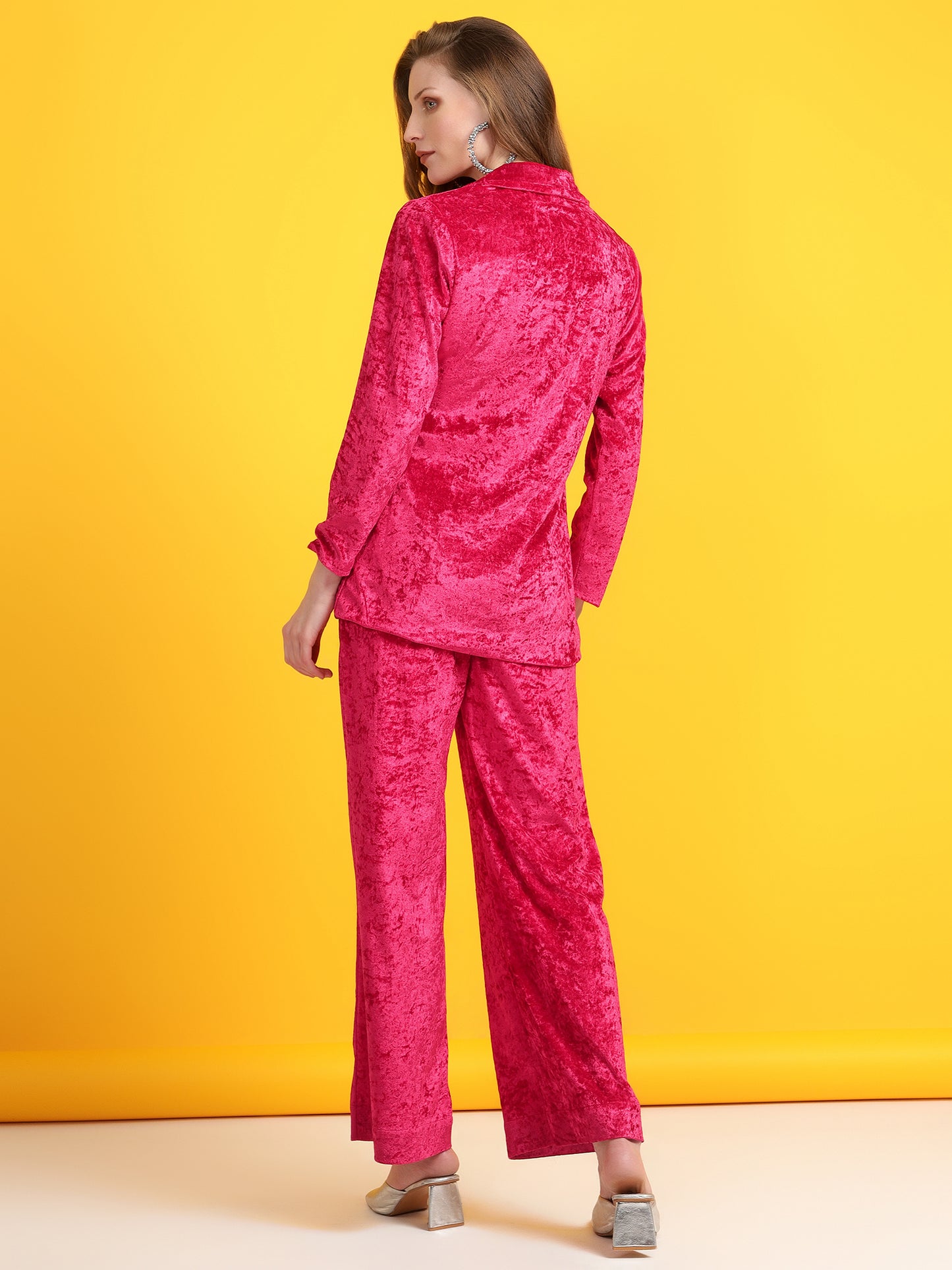 Golden Kite Black Solid Women Single-Breasted Velvet Blazer & Trouser set