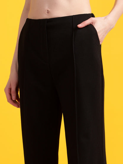Golden Kite Black Solid High-rise regular-fit trousers, Flared bottom , slip on closure , and two Side pockets Women Pant