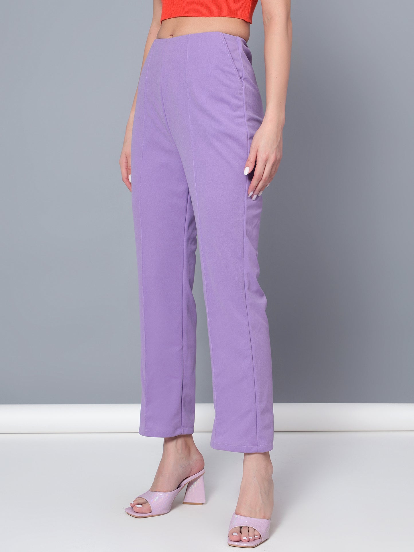 Golden Kite Black Solid High-Rise Trousers a slip on closure, and two pockets Casual Trouser