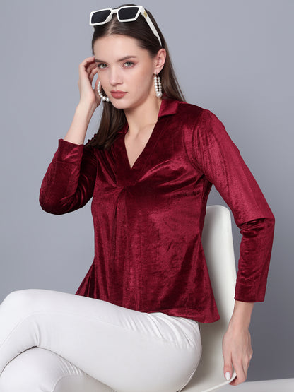 Golden Kite Black Solid Women V-Neck Collared Top