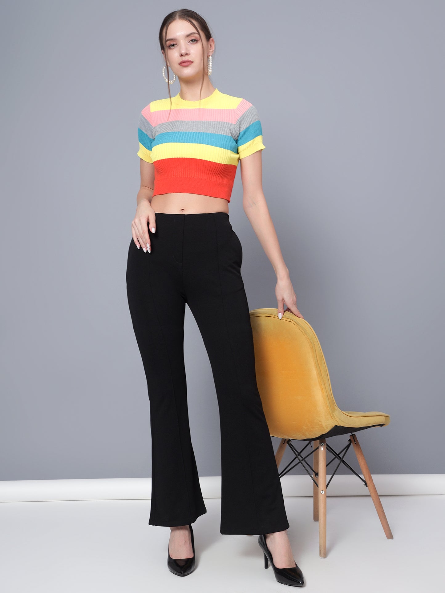 Golden Kite Women Solid High-rise regular-fit trousers, semi a-line bottom , slip on closure , and two Side pockets , Casual Pant