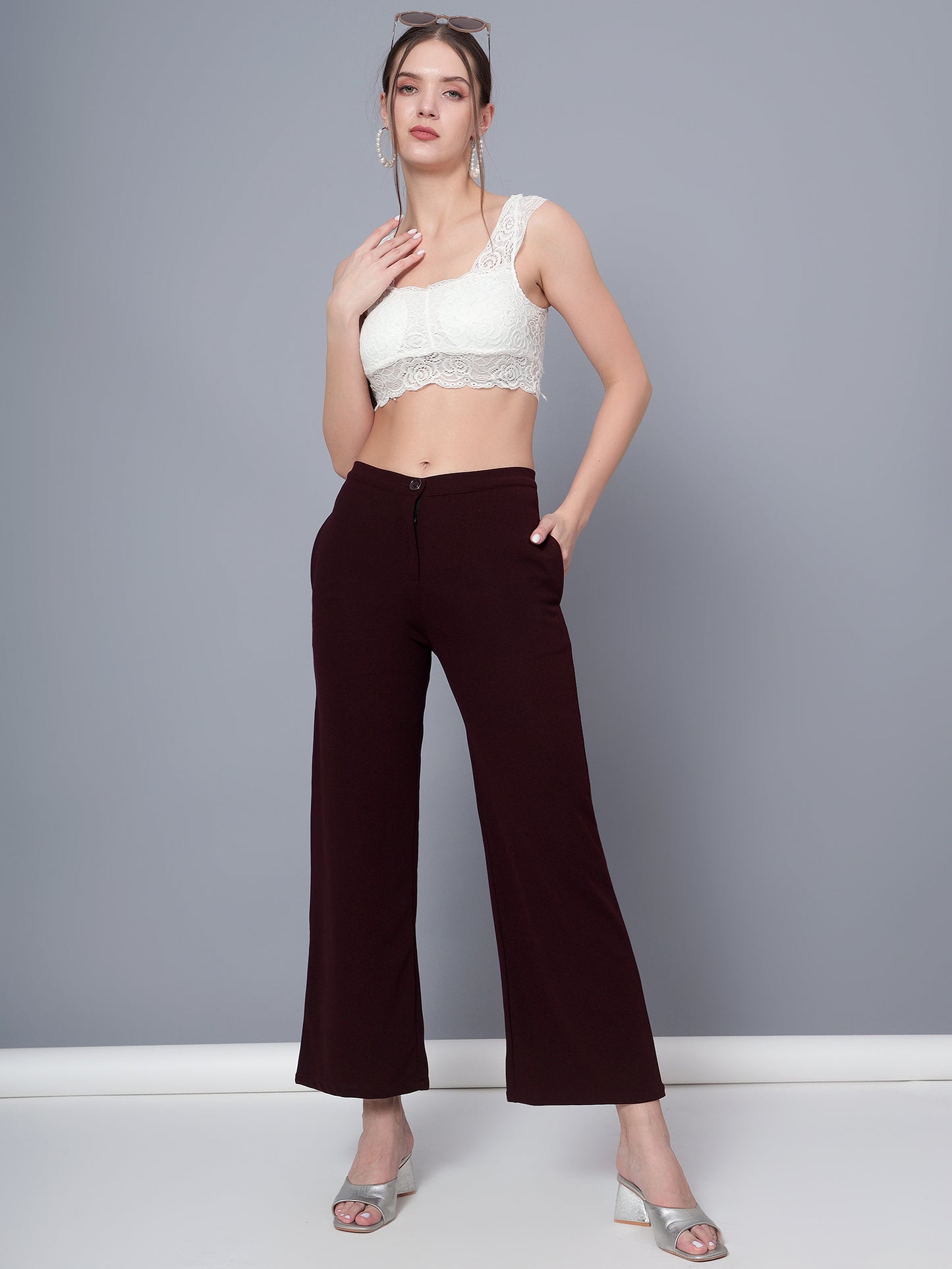 Golden Kite Solid High-Rise Trouser, has a elasticated waistband with button closure with zip fly & 2 pockets Casual Pant