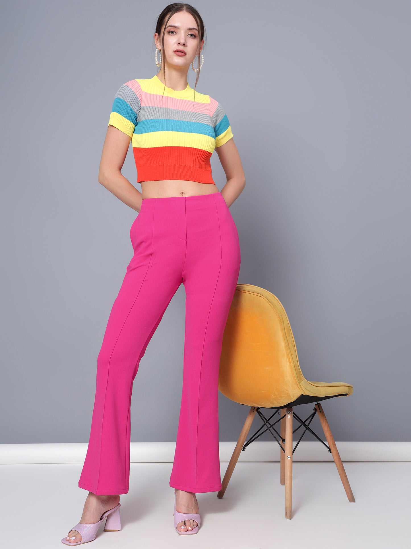 Golden Kite Women Solid High-rise regular-fit trousers, semi a-line bottom , slip on closure , and two Side pockets , Casual Pant