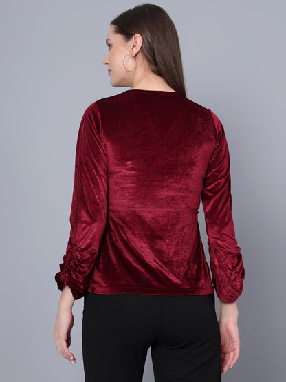 Golden Kite Black Women Solid Wrap Neck ,Sleeve Cut Gather detail Top