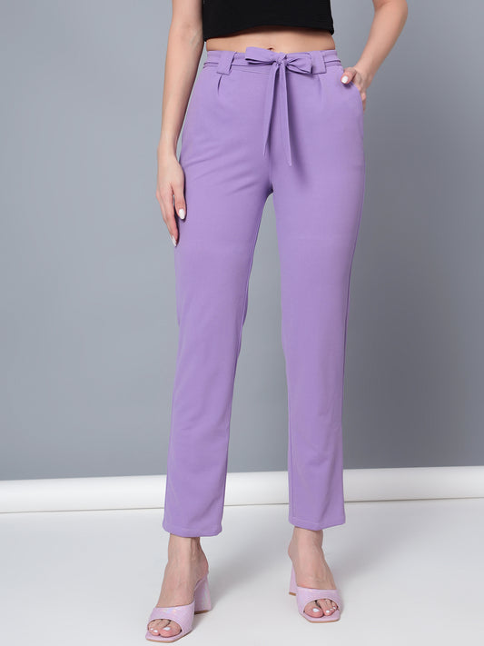Golden Kite Women Purple Trouser is a stylish piece.Two Side Pockets ,Trouser Loops Belt Detail Women Casual pant