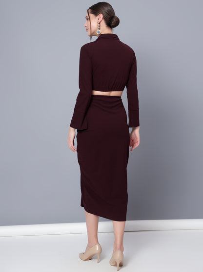 Golden Kite Trendy Black Solid Women Crop Top & Drape Skirt Set