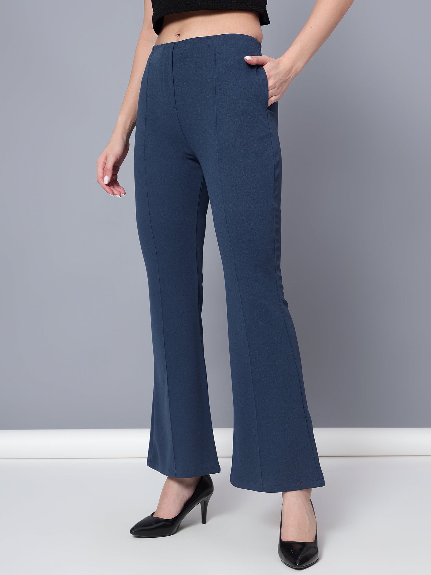 Golden Kite Women Solid High-rise regular-fit trousers, semi a-line bottom , slip on closure , and two Side pockets , Casual Pant