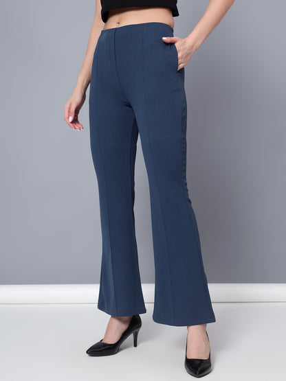 Golden Kite Women Solid High-rise regular-fit trousers, semi a-line bottom , slip on closure , and two Side pockets , Casual Pant