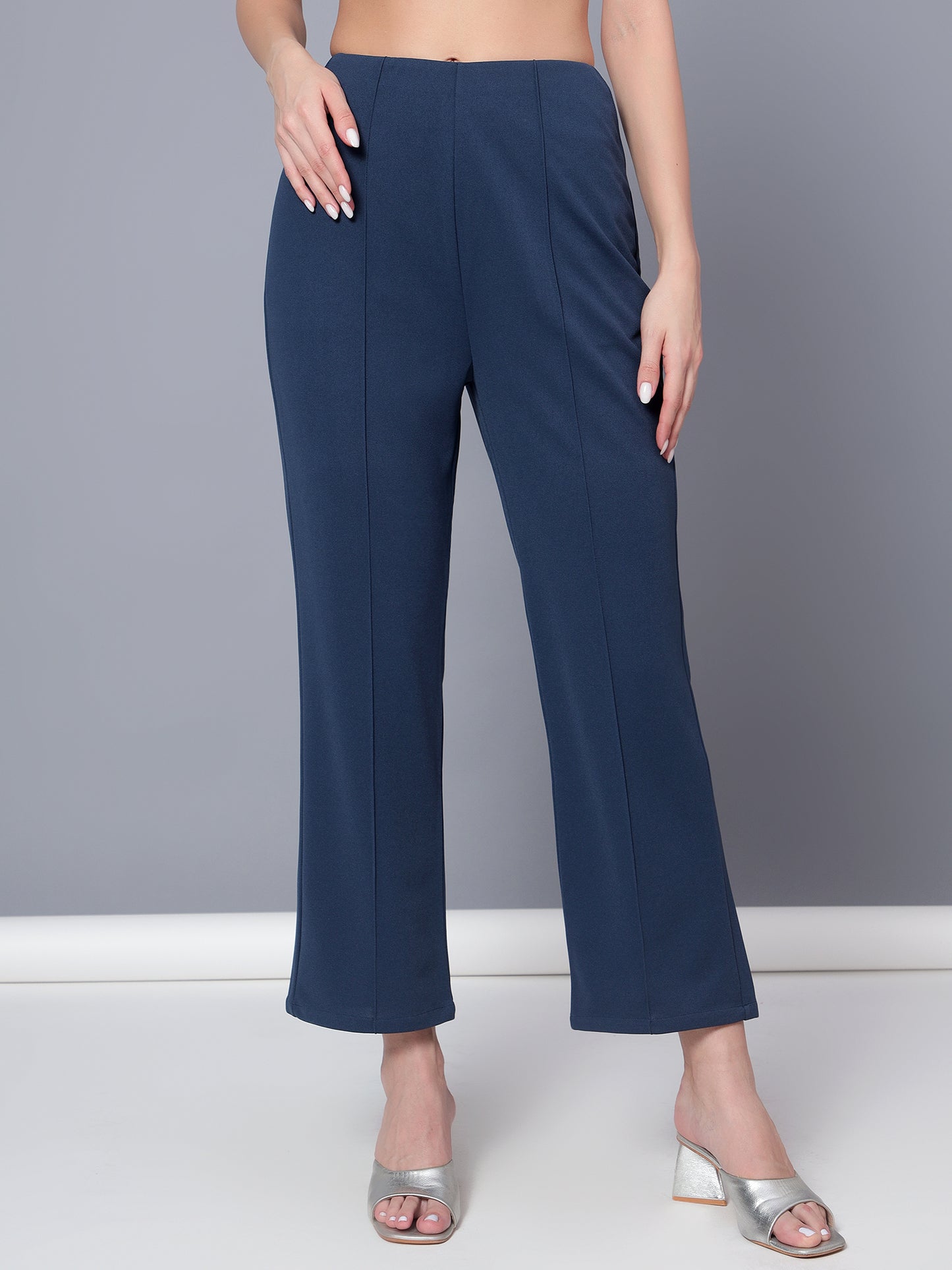 Golden Kite Black Solid High-Rise Trousers a slip on closure, and two pockets Casual Trouser