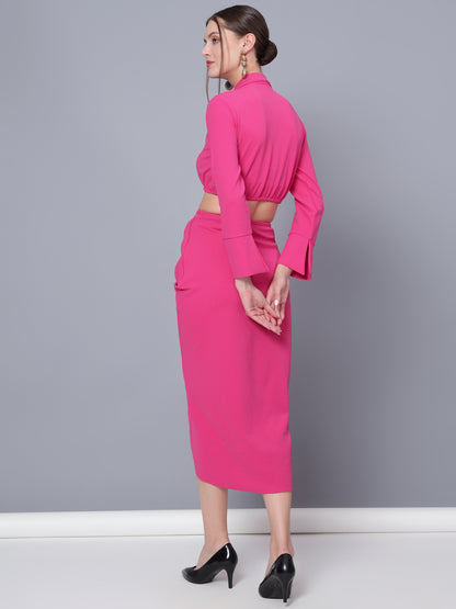 Golden Kite Trendy Black Solid Women Crop Top & Drape Skirt Set