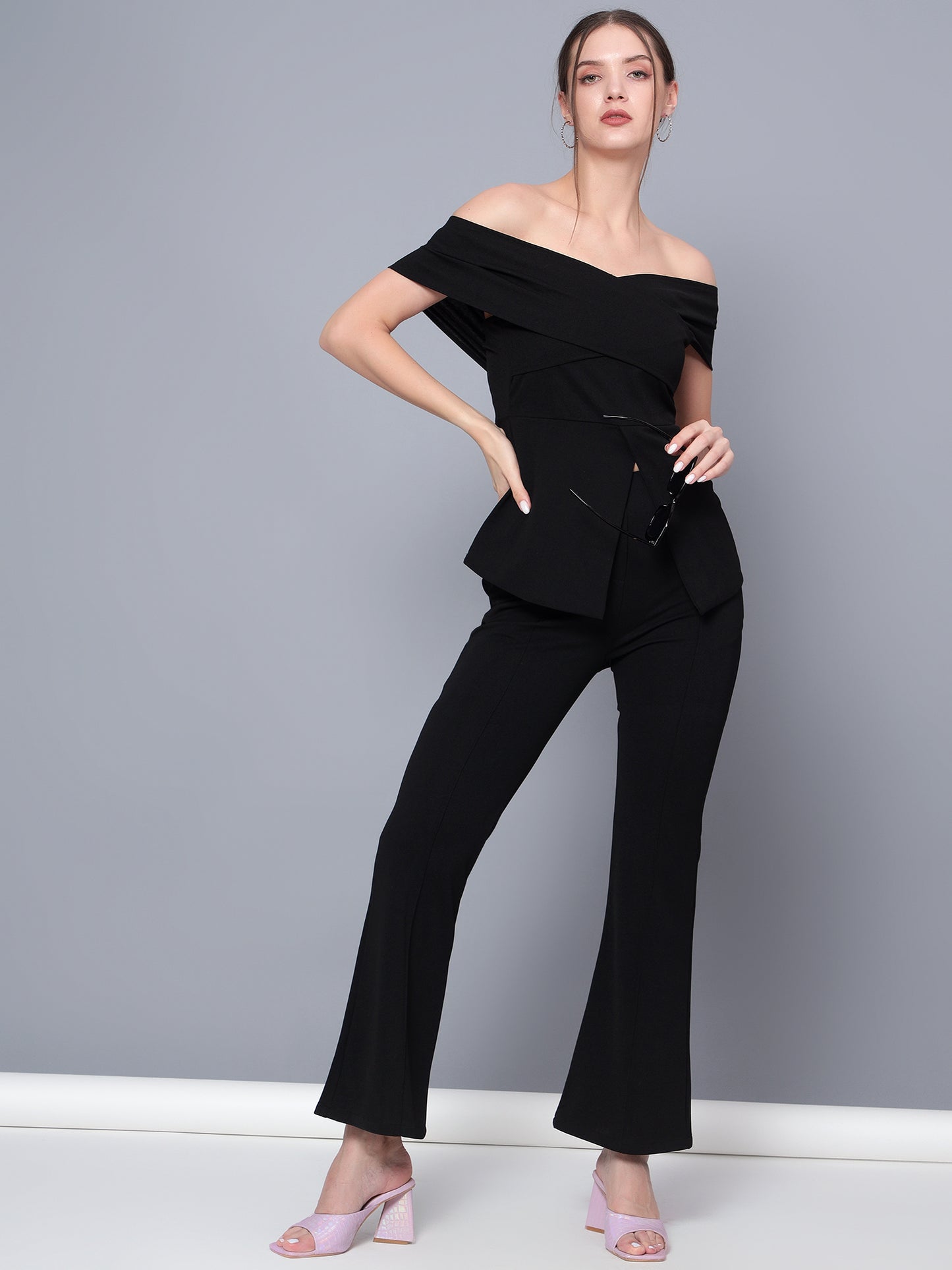 Golden Kite Black Women Solid Stylish Off Shoulder Co-Ords