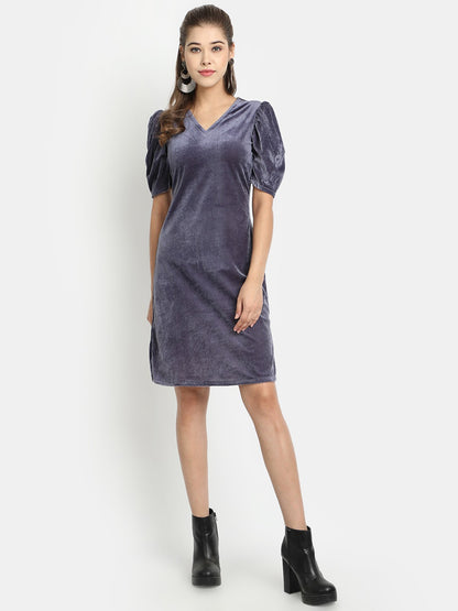 Golden Kite V-Neck A-line Velvet Midi Dress