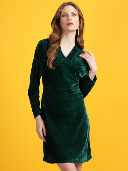 Golden Kite Fuchsia Solid Velvet Bodycon Midi Dress