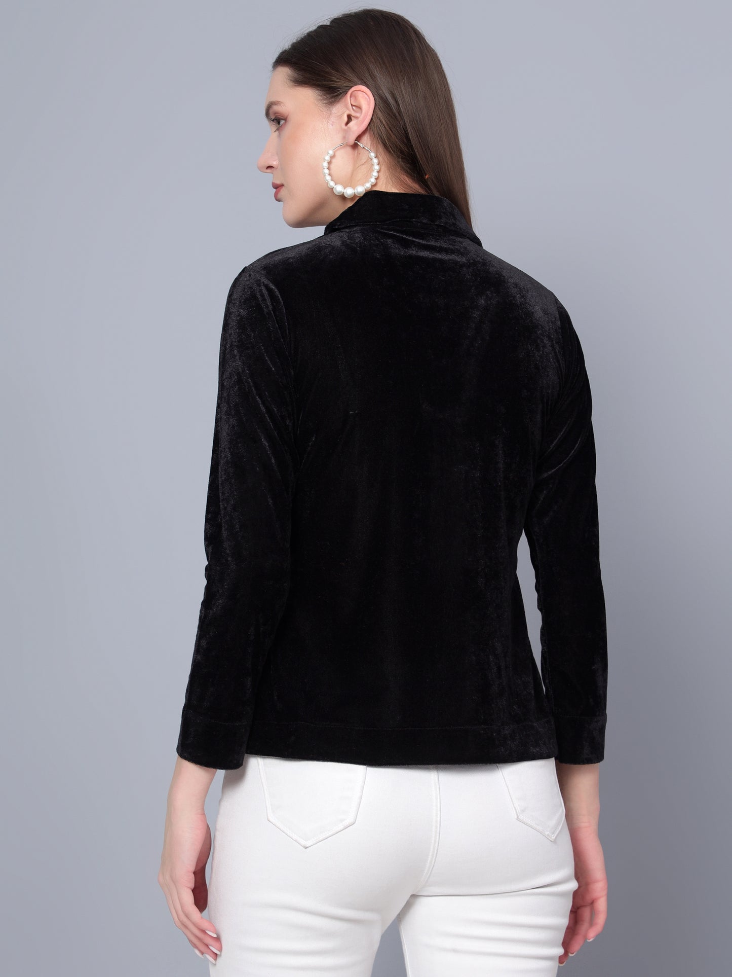 Golden Kite Black Solid Women V-Neck Collared Top