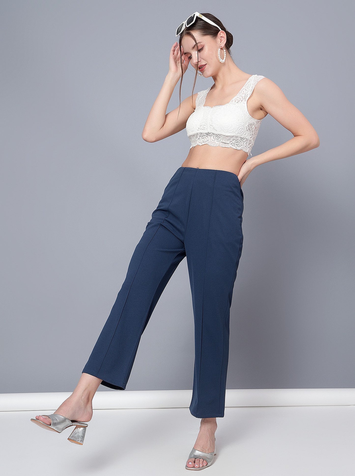 Golden Kite Black Solid High-Rise Trousers a slip on closure, and two pockets Casual Trouser