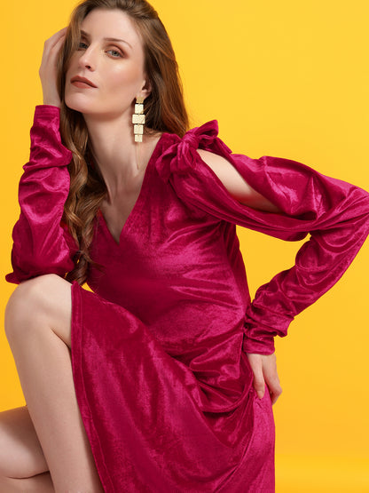 Golden Kite Black Solid A-line Midi Dress ,Cowl sleeve Detail