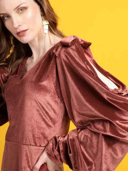 Golden Kite Black Solid A-line Midi Dress ,Cowl sleeve Detail