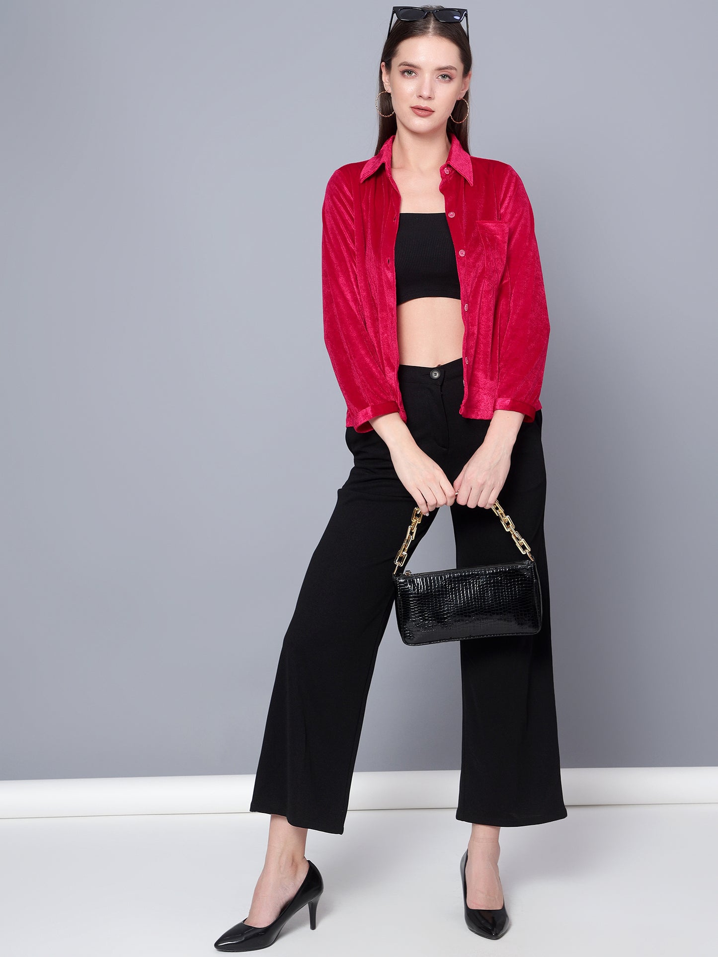 Golden Kite Fuchsia Women Solid Shirt Top ,Button Detail