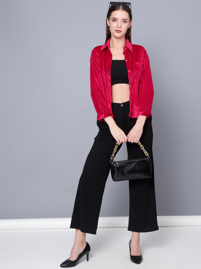 Golden Kite Fuchsia Women Solid Shirt Top ,Button Detail