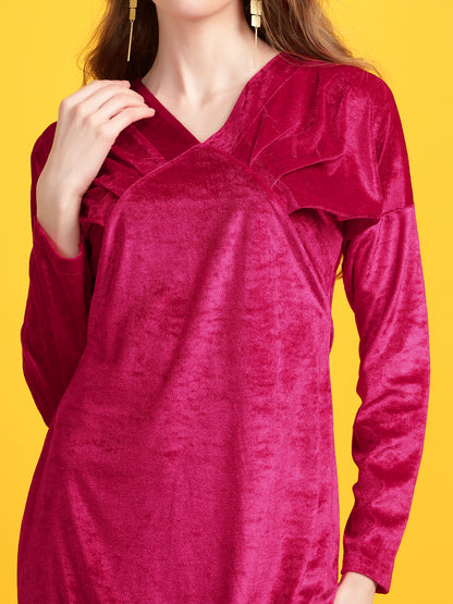 Golden Kite Fuchsia Solid Velvet Bodycon Midi Dress