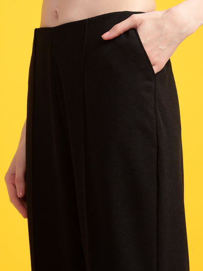 Golden Kite Black Solid High-Rise Trousers a slip on closure, and two pockets Casual Trouser