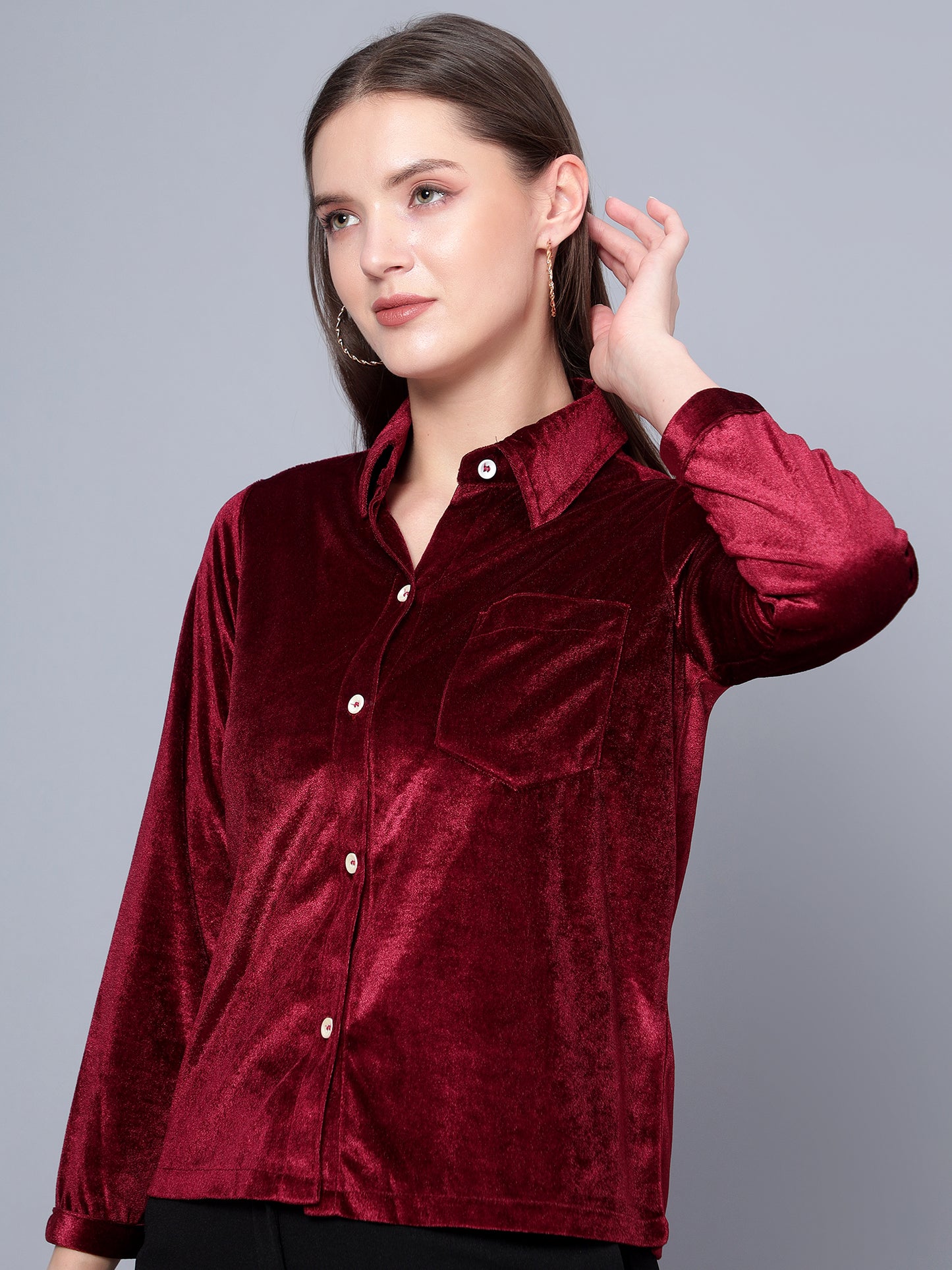 Golden Kite Fuchsia Women Solid Shirt Top ,Button Detail