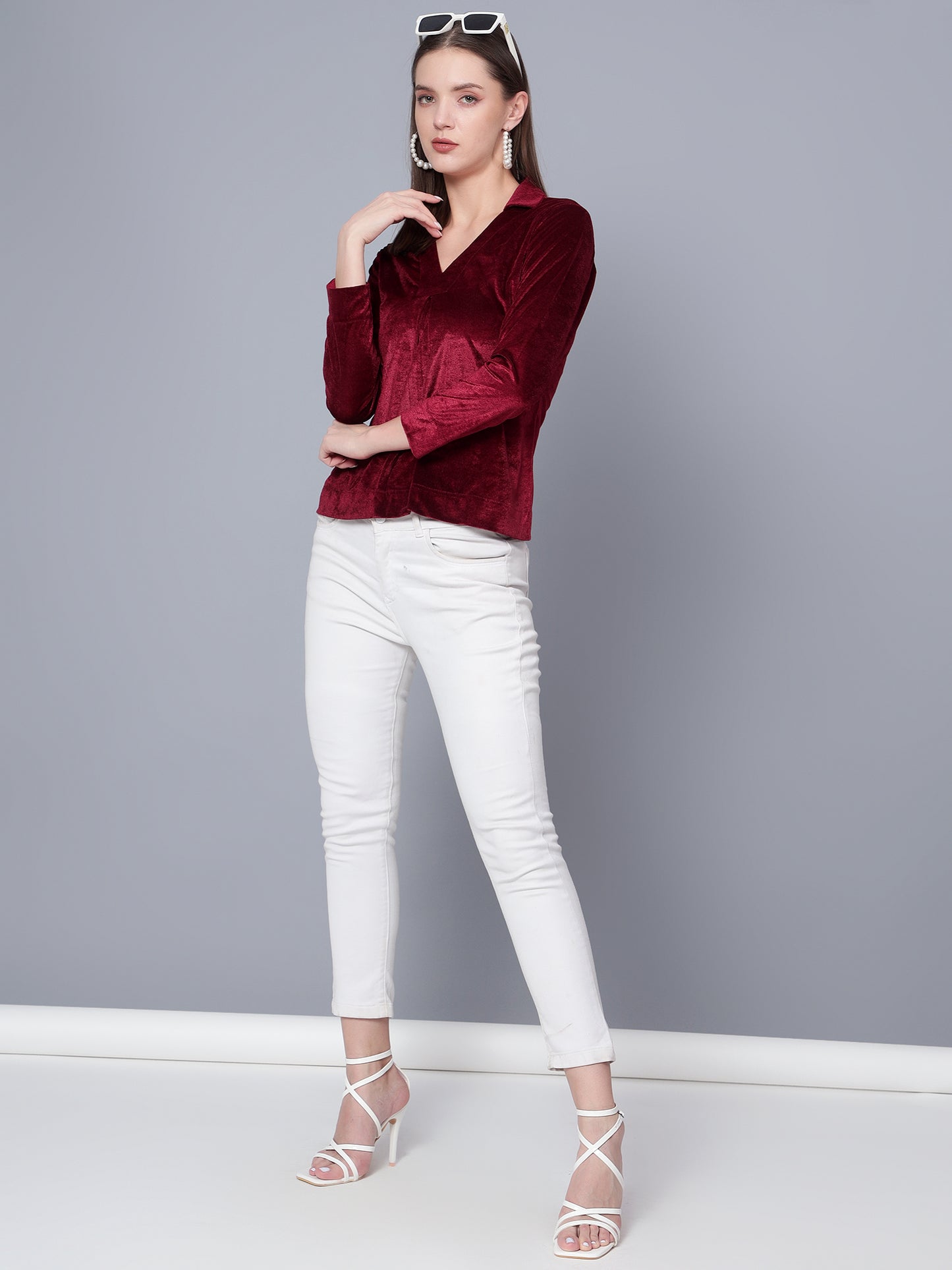 Golden Kite Black Solid Women V-Neck Collared Top