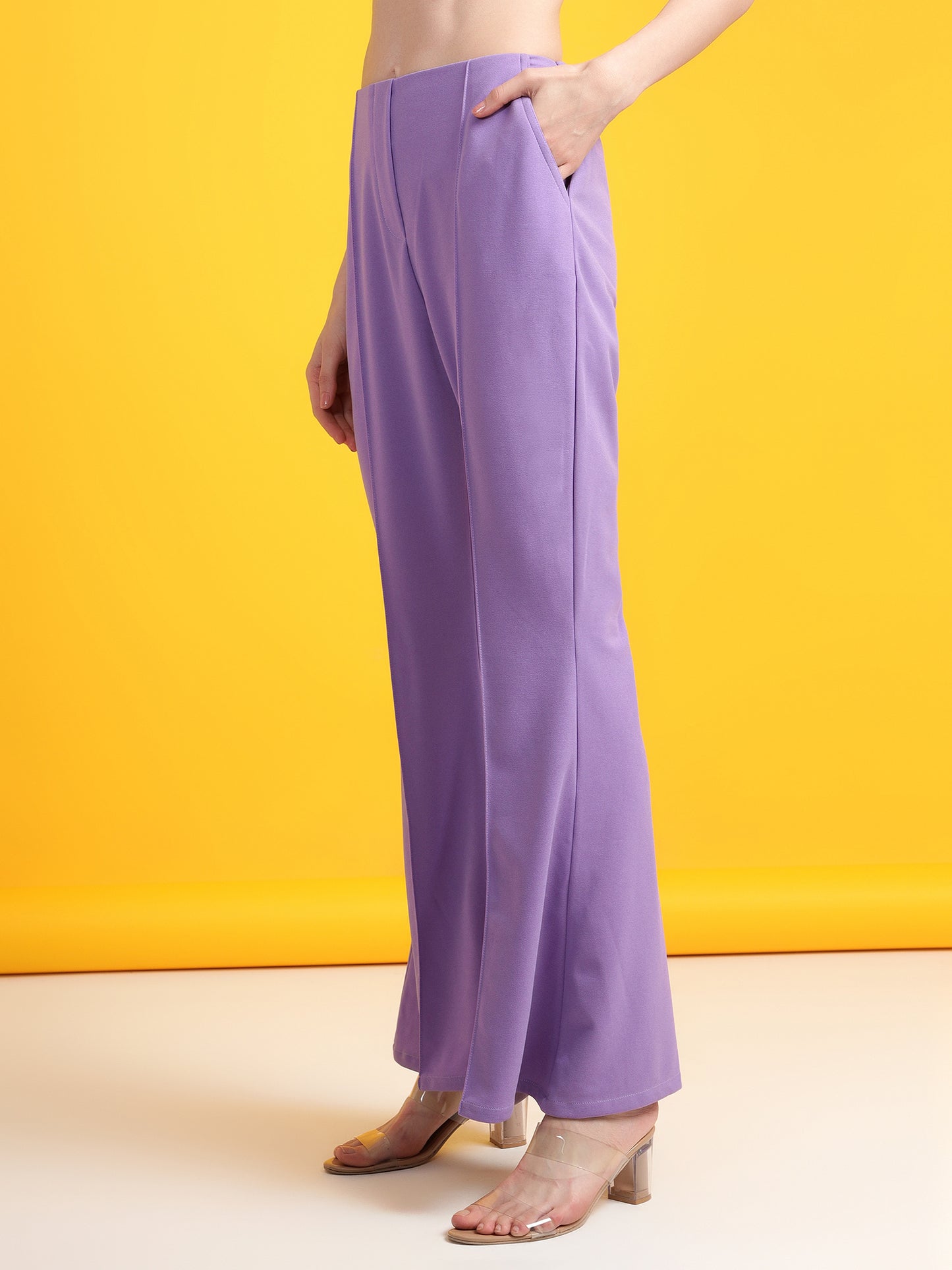 Golden Kite Black Solid High-rise regular-fit trousers, Flared bottom , slip on closure , and two Side pockets Women Pant