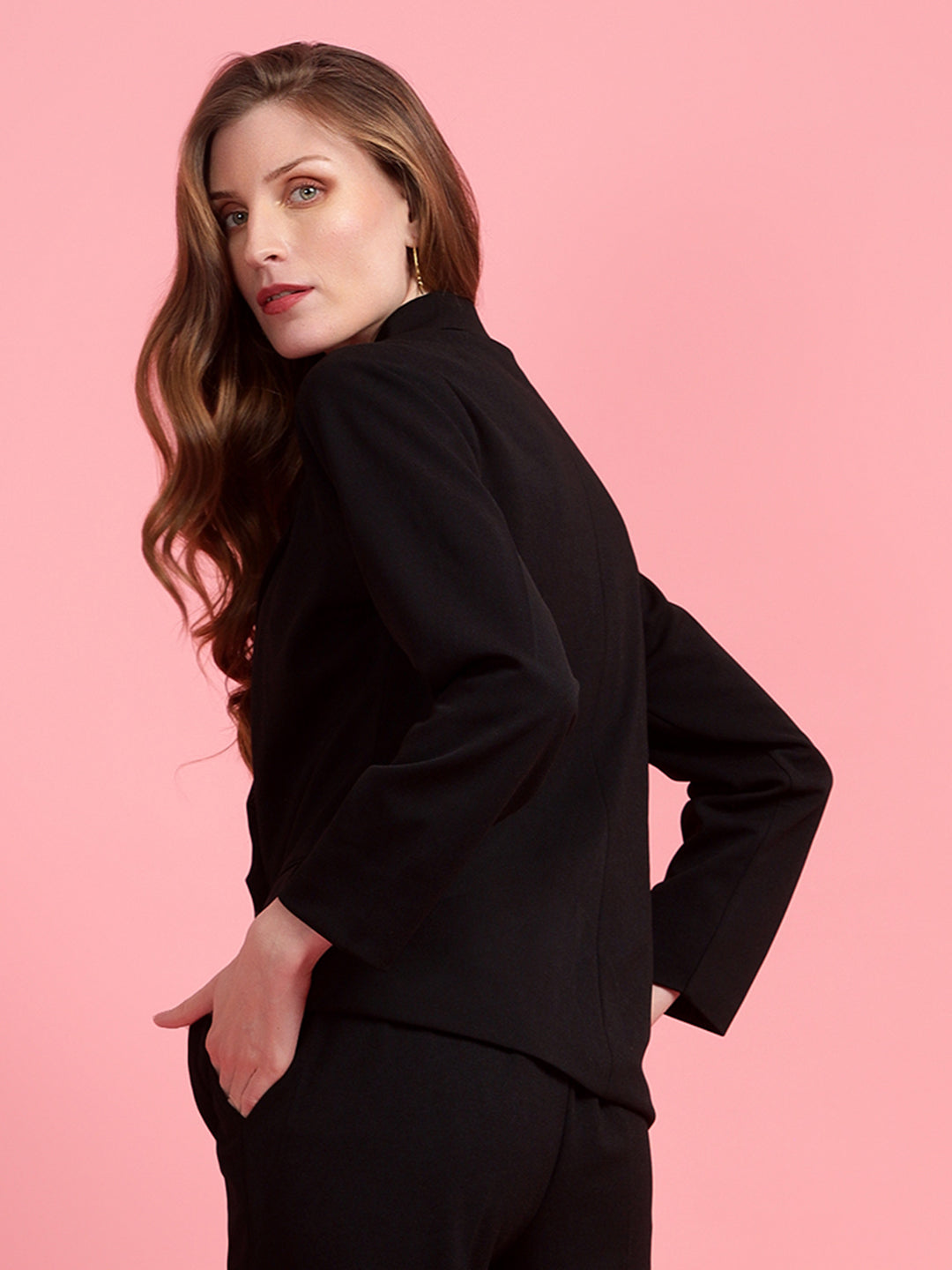 Golden Kite Black Solid Women Double-Breasted Blazer .