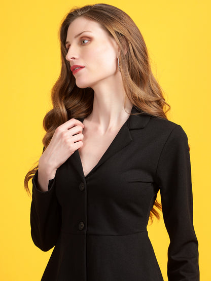 Golden Kite Black Women Solid A-Line Top ,Button Closure Detail