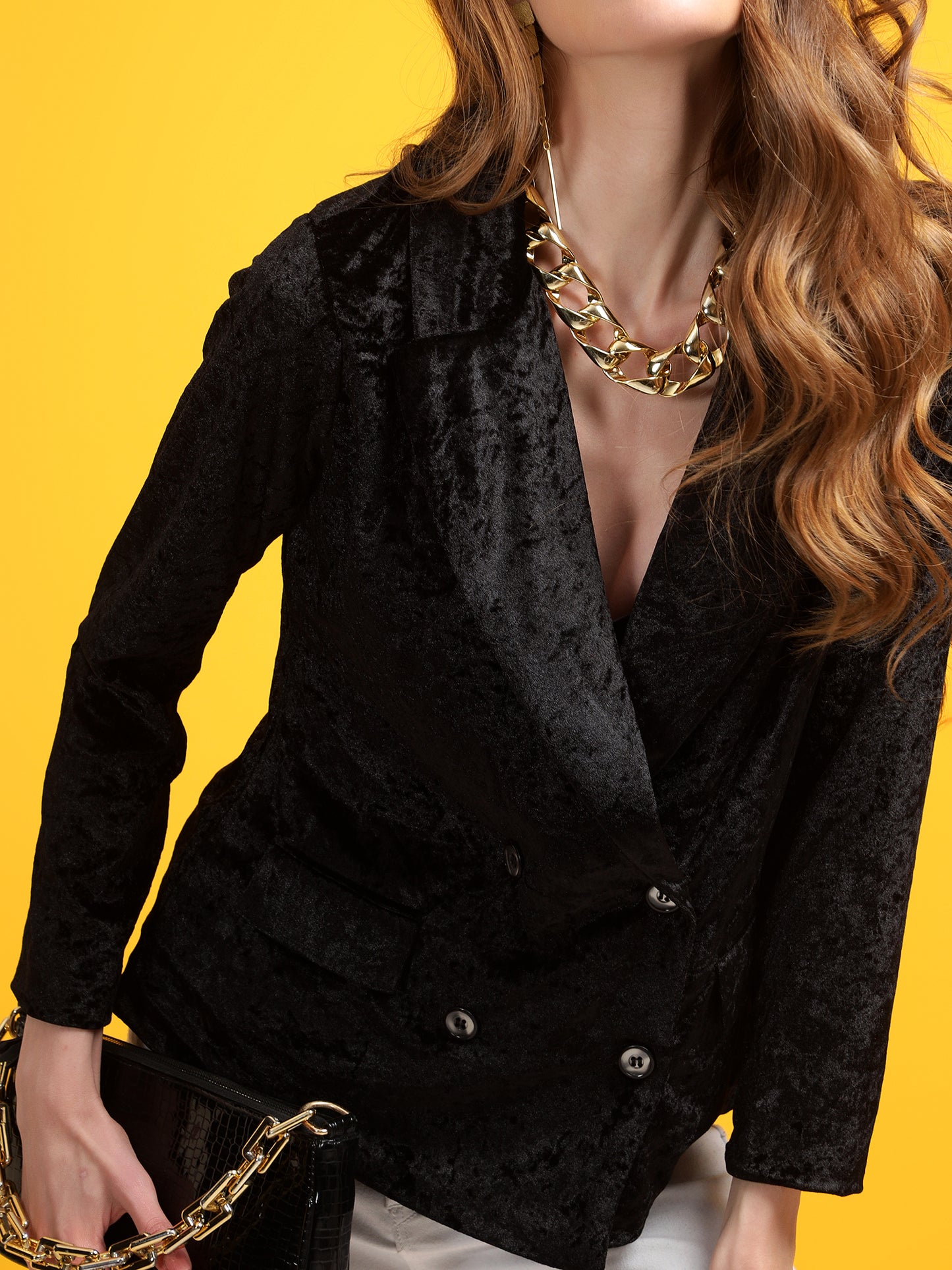 Golden Kite Black Solid Women Double-Breasted Blazer