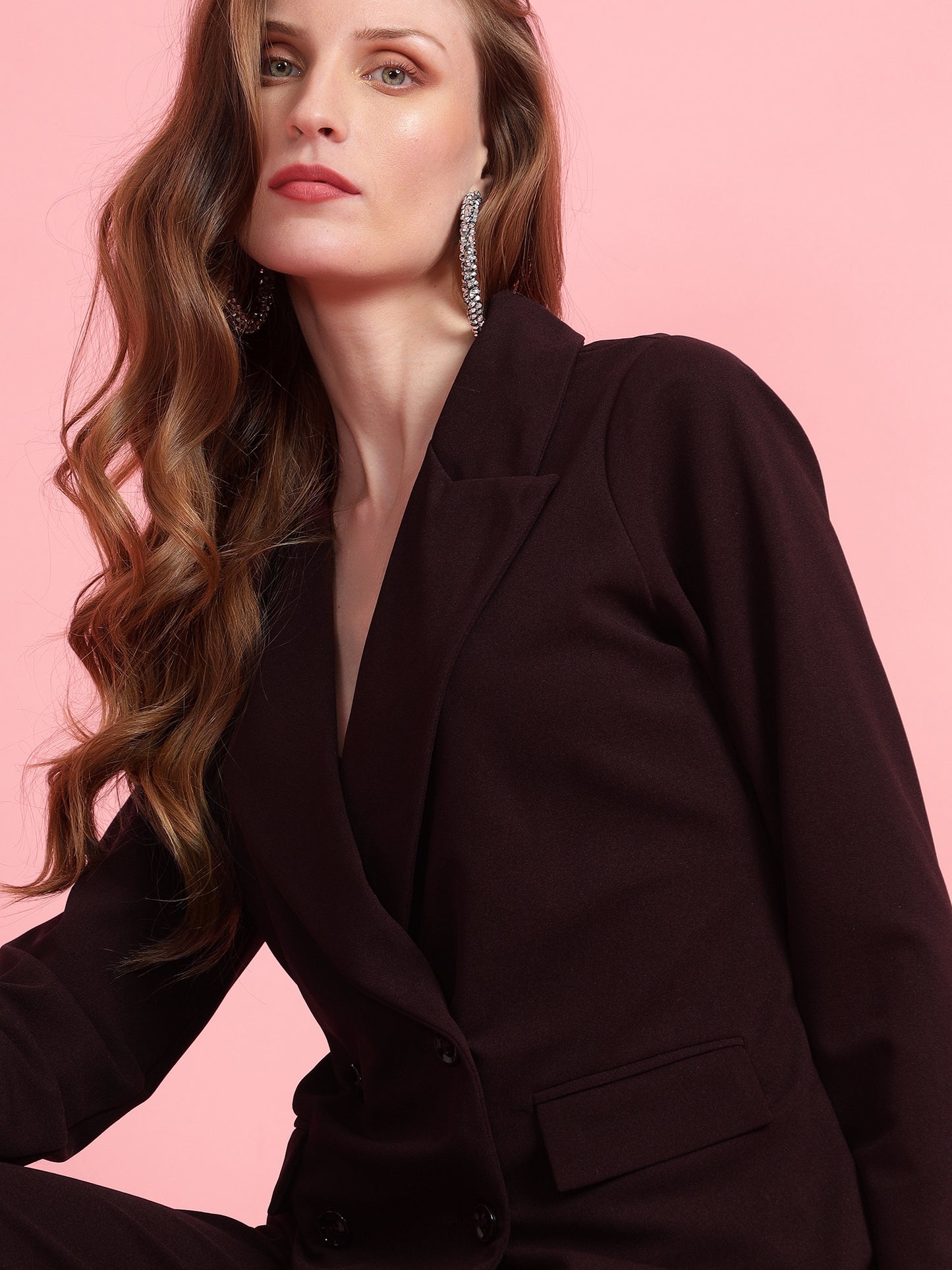 Golden Kite Black Solid Women Double-Breasted Blazer .