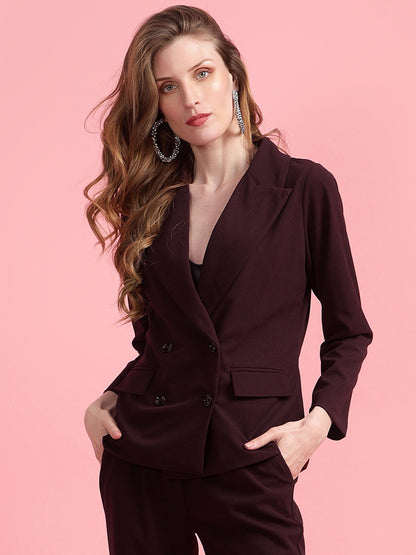 Golden Kite Black Solid Women Double-Breasted Blazer .