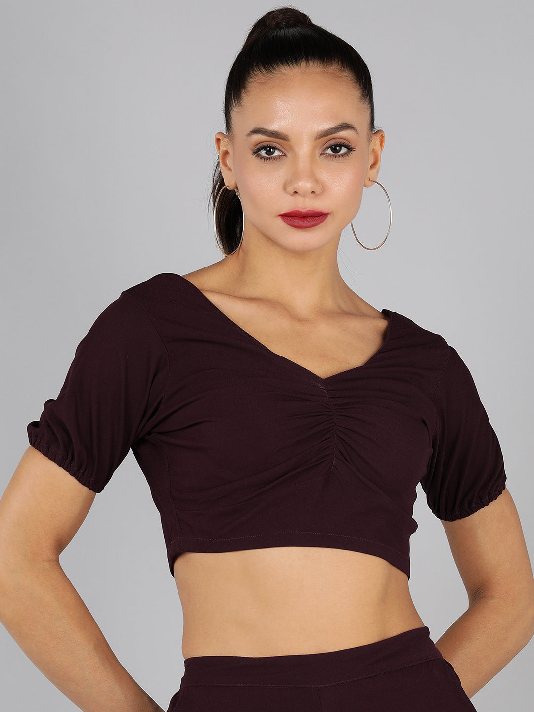 Golden Kite Women Solid Green Sweetheart Neck Front rouching Detail