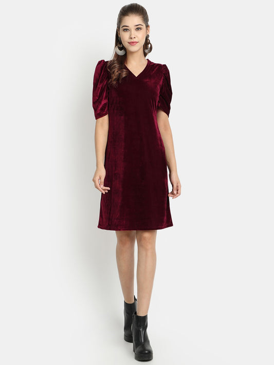 Golden Kite V-Neck A-line Velvet Midi Dress