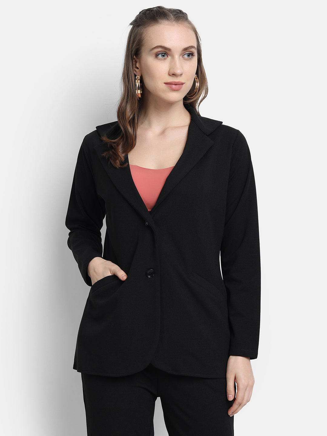 Golden Kite Women Black Solid Single-Breasted Formal Classic Blazer .